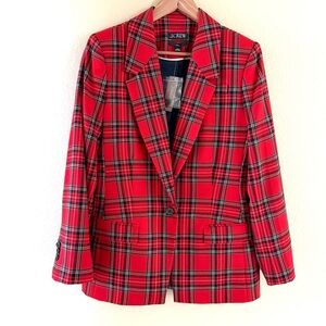 J. Crew Vibrant Red And Black Tartan Blazer